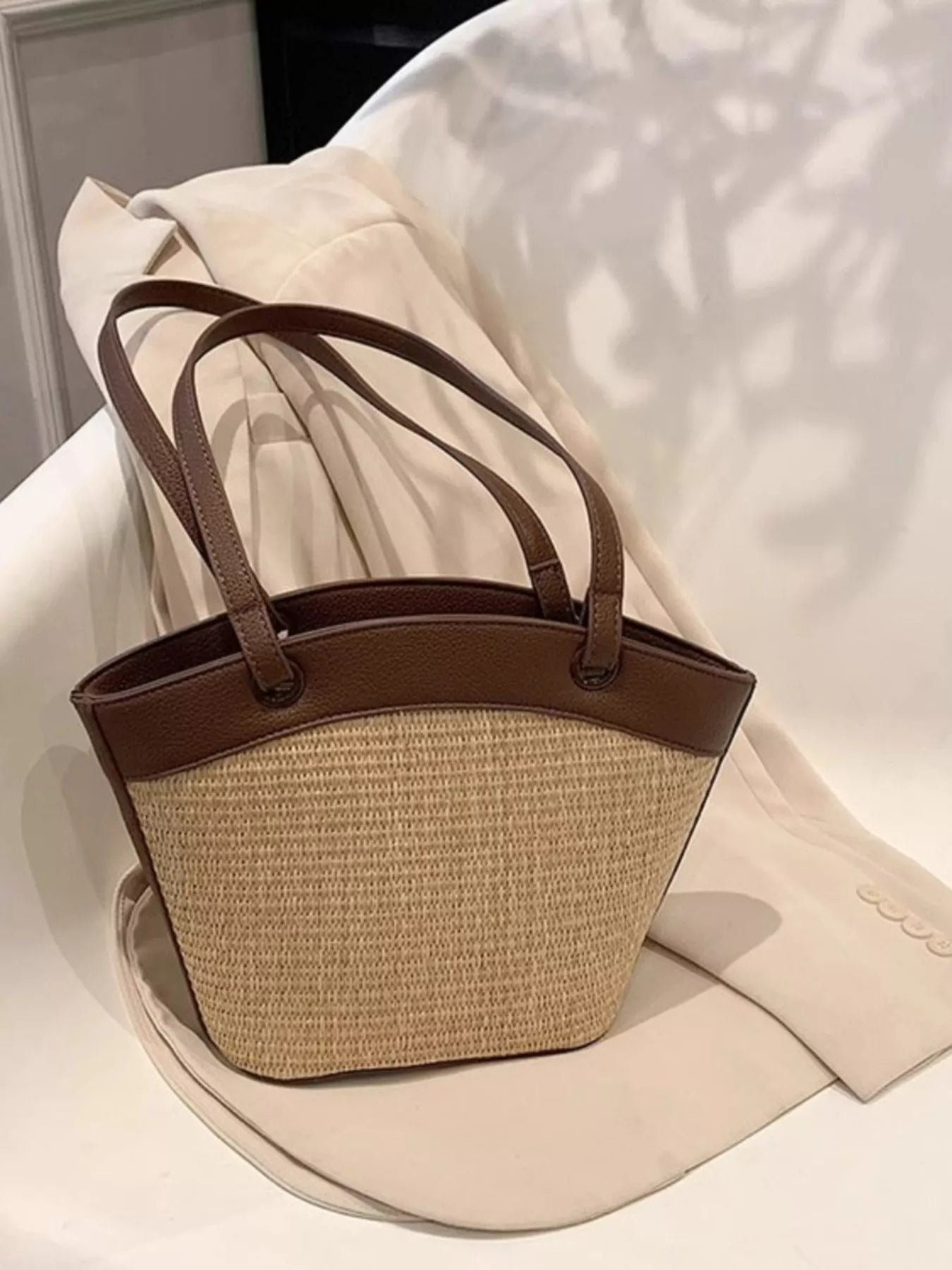 Sarah Express Women's Contrast Trim Straw Shoulder Bag