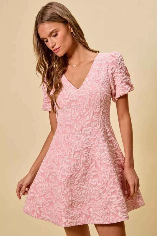 Sarah Express Women's Floral Jacquard Fit and Flare Mini Dress - Elegant Daily Wear BLUSH