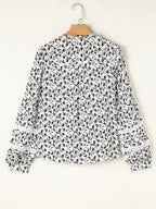 Sarah Express Women's Floral Button Down Long Sleeve Shirt - Ruffled Viscose Blouse