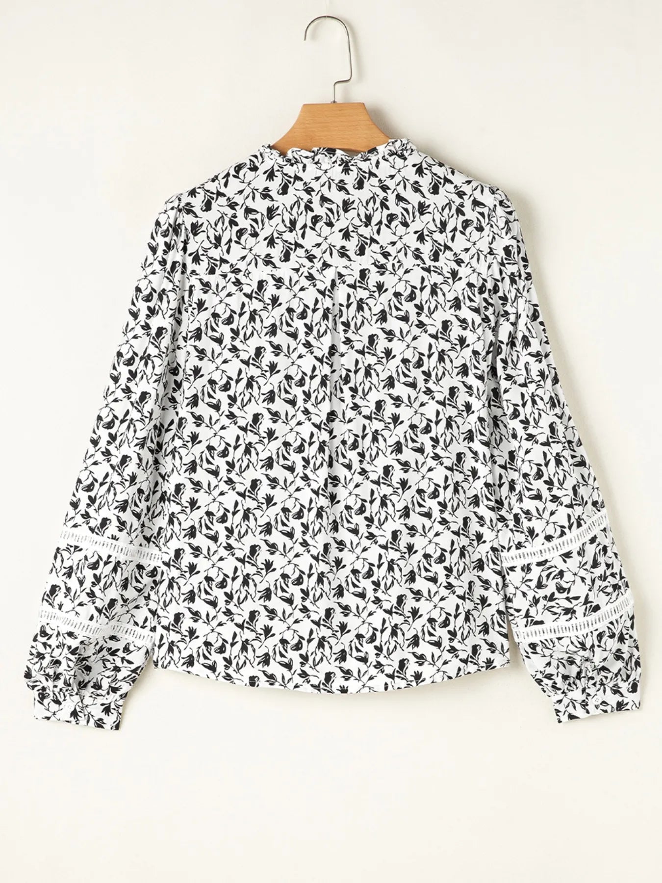 Sarah Express Women's Floral Button Down Long Sleeve Shirt - Ruffled Viscose Blouse