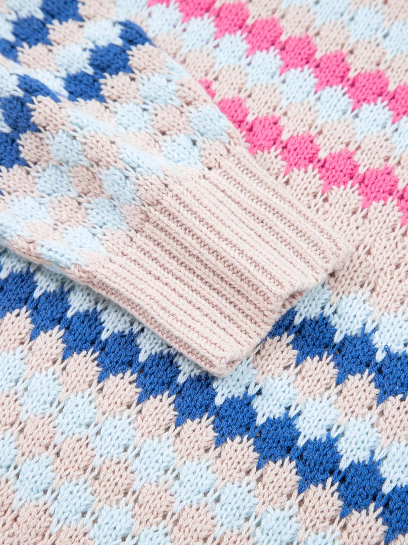 Sarah Express Women's Stripe Eyelet Patterned Drop Shoulder Sweater