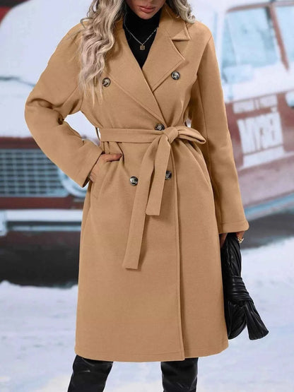 Sarah Express Women's Double-Breasted Tie Waist Coat - Belted Blazer Jacket