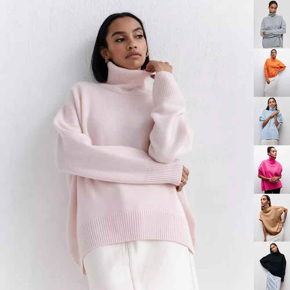 Sarah Express Women's Turtleneck Sweater - Solid Color Long Sleeve Pullover Knitwear