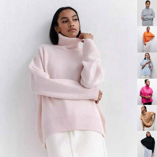 Sarah Express Women's Turtleneck Sweater - Solid Color Long Sleeve Pullover Knitwear