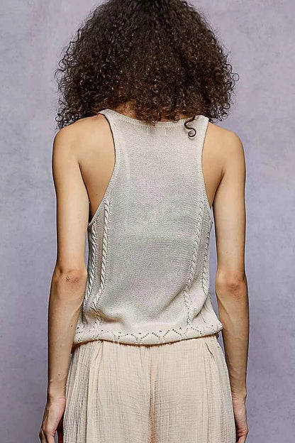 Sarah Express Women's Embroidered Floral Square Neck Knit Cami Top