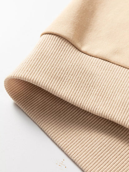 Sarah Express Women's Embroidered Floral Drop Shoulder Sweatshirt - Beige Crewneck Pullover