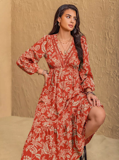 Sarah Express Women's Boho Floral Print Long Sleeve Midi Dress