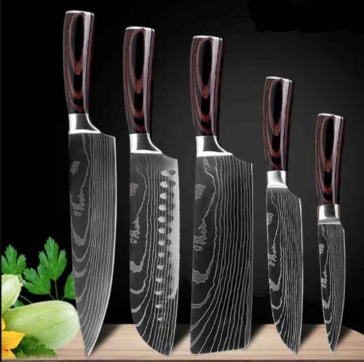 Sarah Express Professional Damascus Chef Knife Set - 7CR17 Stainless Steel Kitchen Knives 5set