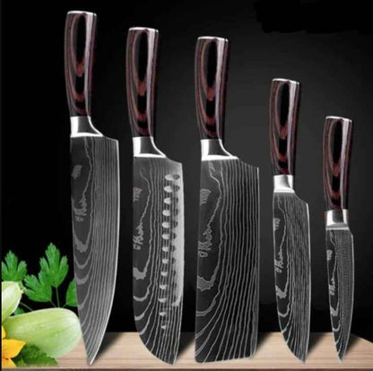 Sarah Express Professional Damascus Chef Knife Set - 7CR17 Stainless Steel Kitchen Knives 5set