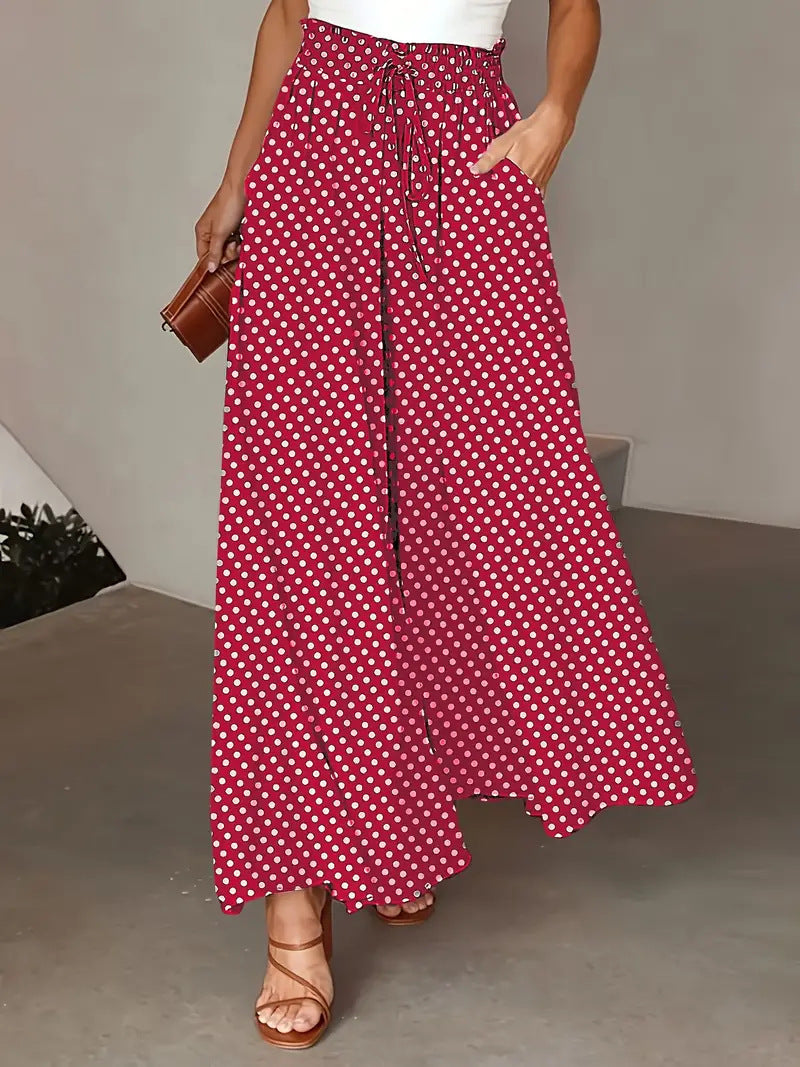 Sarah Express Women's Polka Dot Wide-Leg Pants Elastic Waist Loose Fit Casual Trousers