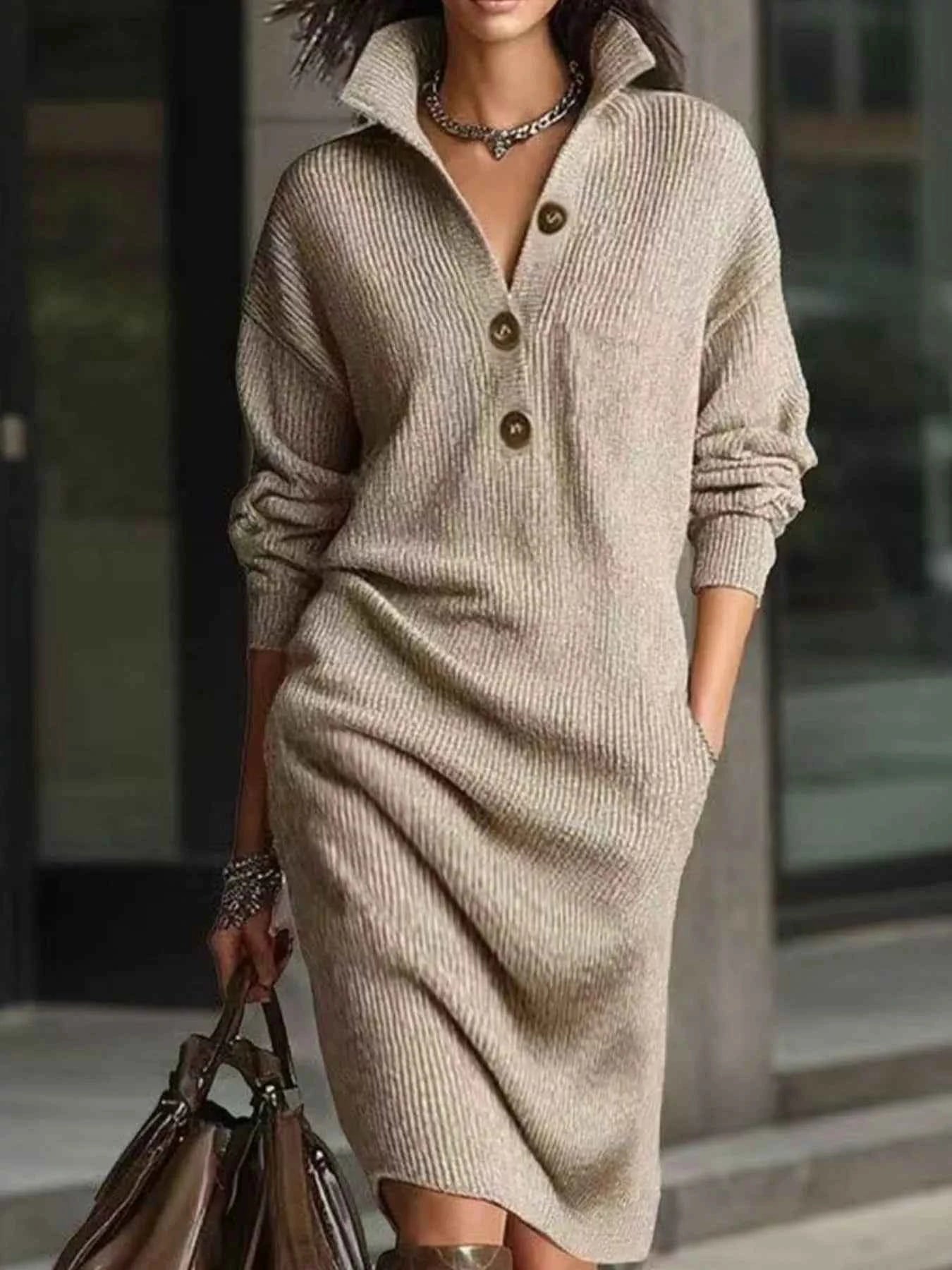 Sarah Express Women's Button-Front Ribbed Knit Sweater Dress - Plus Size Available