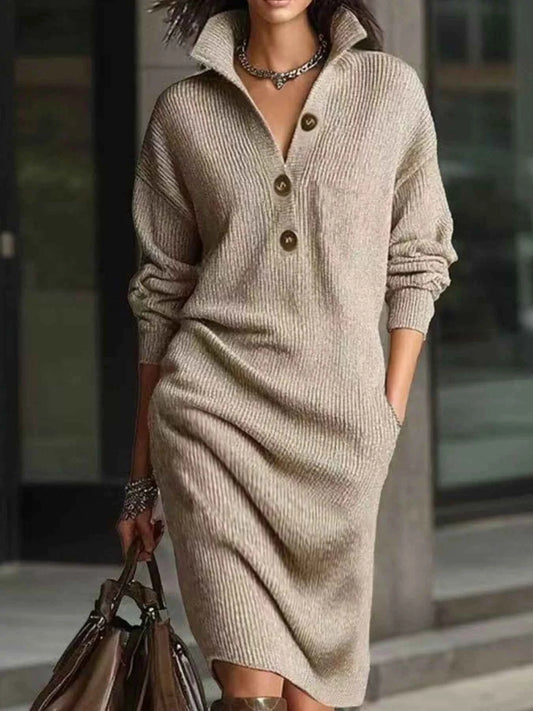 Sarah Express Women's Button-Front Ribbed Knit Sweater Dress - Plus Size Available