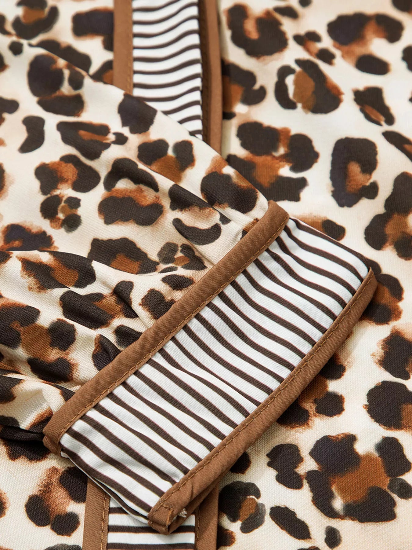 Sarah Express Women's Leopard Print Striped Patchwork 3/4 Sleeve Loose Mini Dress