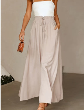 Sarah Express High Waist Wide Leg Dress Pants Elastic Waistband Full Length Trousers