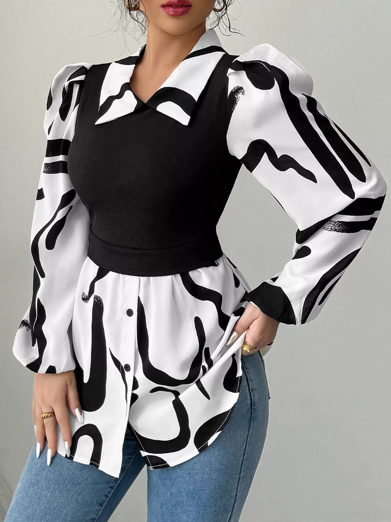 Sarah Express Women's Abstract Print Long Sleeve Blouse