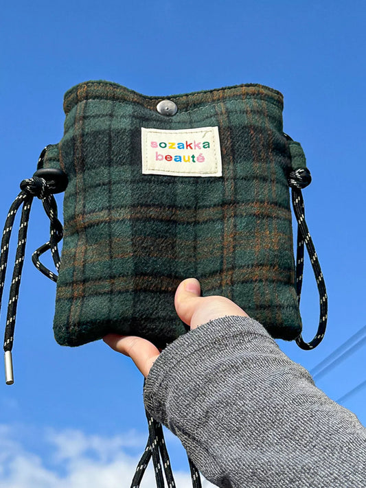 Sarah Express Women's Plaid Pattern Drawstring Crossbody Bag