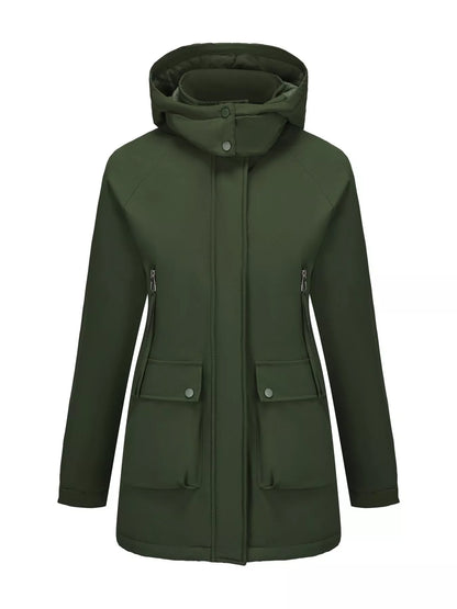 Sarah Express Women's Full Size Zip Up Hooded Parka Outerwear