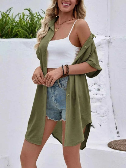 Sarah Express Women's Relaxed Fit Button-Down Longline Shirt - Oversized Casual Blouse