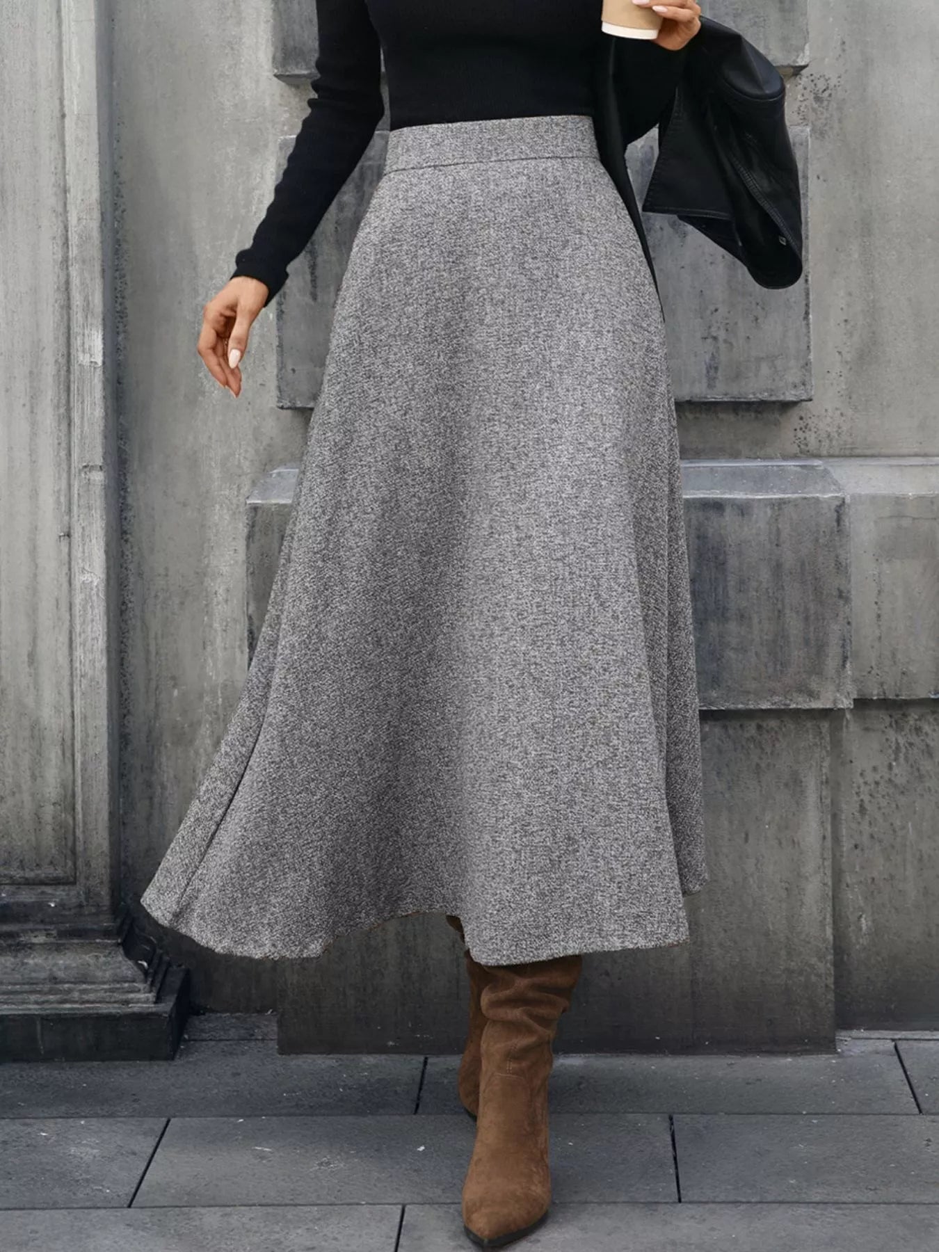 Sarah Express Women's A-Line Midi Skirt with Pockets Gray