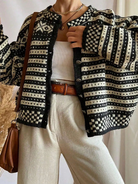 Sarah Express Women's Striped Button Up Knit Cardigan Stripe