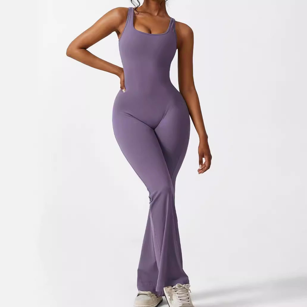 Sleeveless Flare Leg Yoga Jumpsuit Women's Athletic Fitness