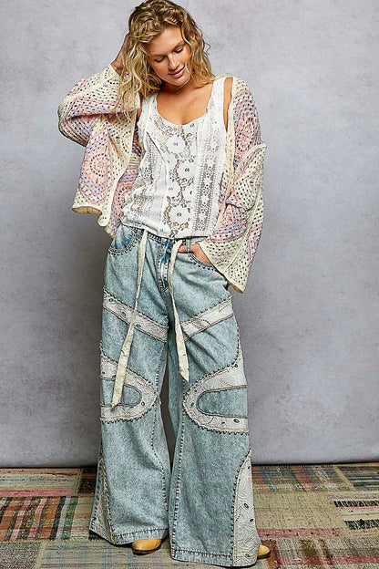 Sarah Express Women's Open Front Crochet Cardigan with Granny Square Pattern