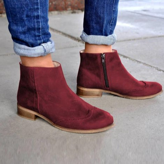 Sarah Express Women's Waterproof Platform Ankle Boots - Korean Style Side Zipper Low Heel Boots