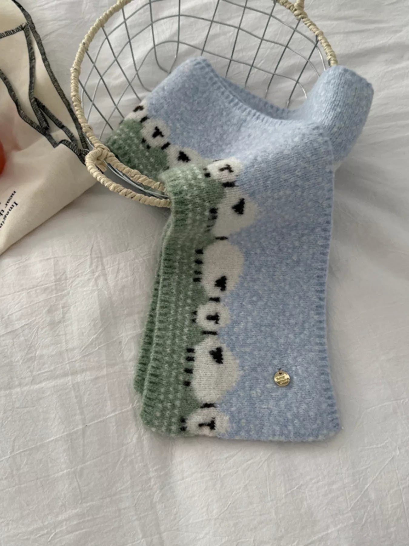 Sarah Express Women's Sheep Pattern Knitted Scarf Blue ONESIZE