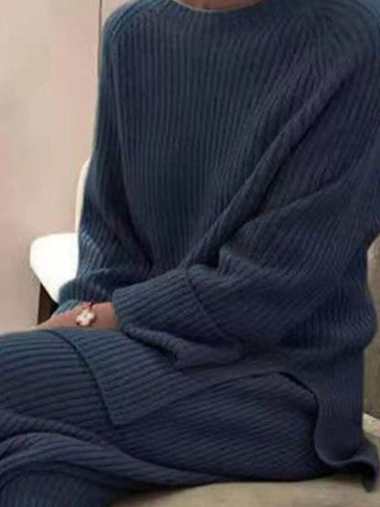 Sarah Express Women's Ribbed Knit Relaxed Fit Sweater Set - Top and Pants Plus Size