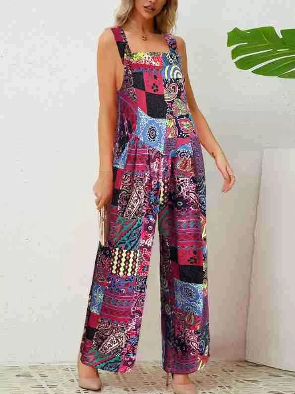 Sarah Express Women's Plus Size Printed Wide Leg Jumpsuit