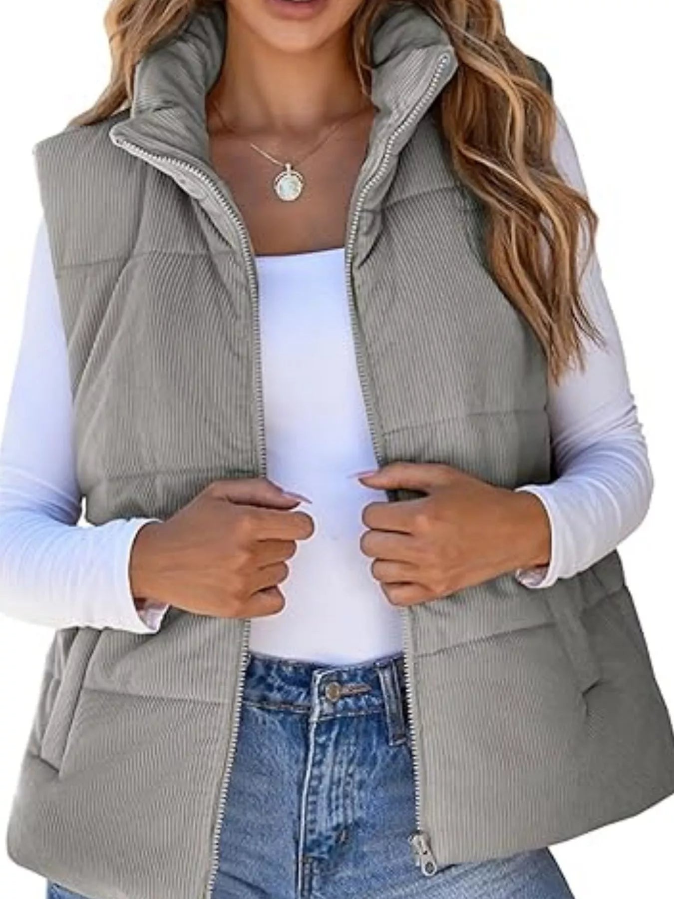 Trendsi Women's Corduroy Zip Up Vest Coat