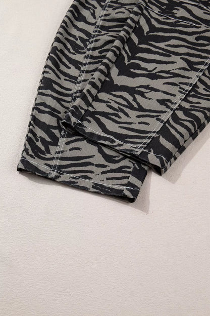 Sarah Express Women's Zebra Stripe Wide Leg Jeans - High Waist Printed Denim Pants