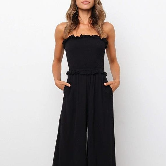 Sarah Express Women's Sleeveless Wide Leg Jumpsuit Casual Loose Fit