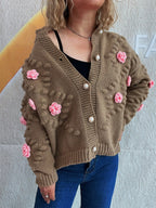 Sarah Express Women's Flower Button Up Long Sleeve Cardigan