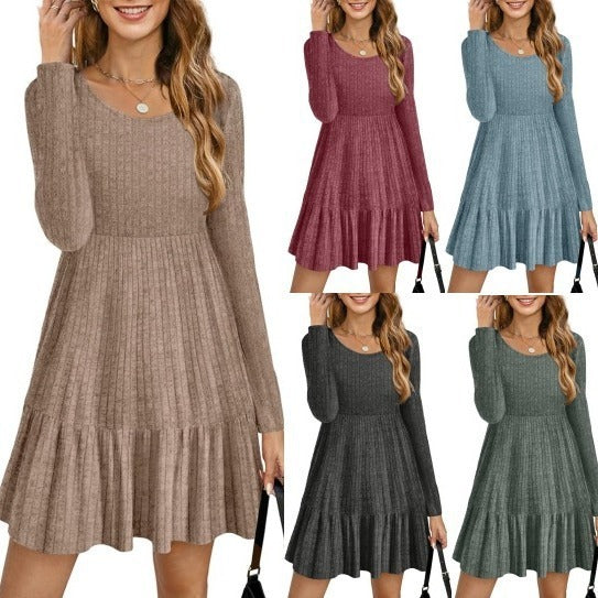 Sarah Express Women's Round Neck Knitted Sweater Dress Long Sleeve Bodycon