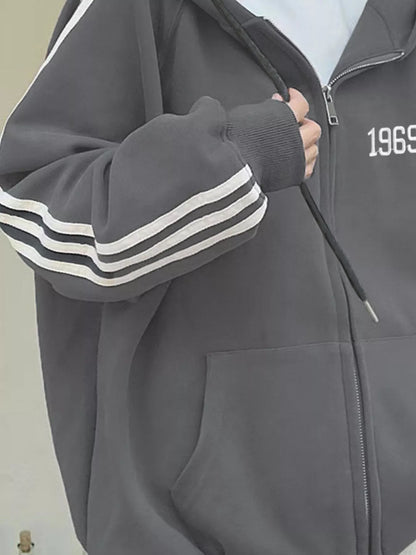 Sarah Express Women's Striped Sleeve Zip-Up Hoodie