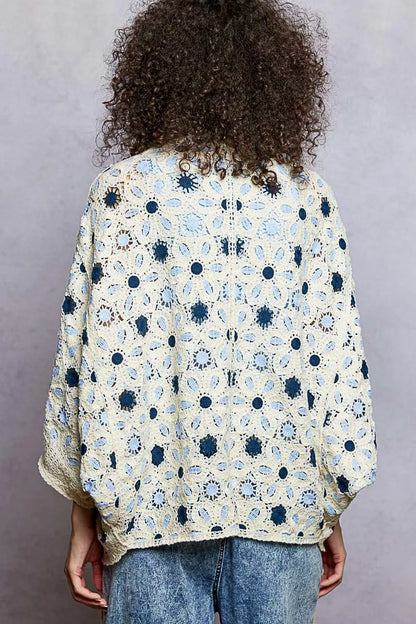 Sarah Express Women's Open Front Floral Pattern Crochet Cardigan