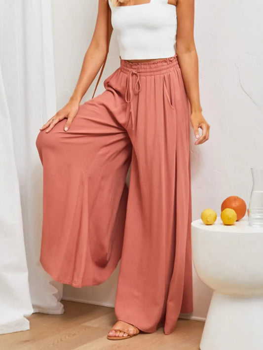 Sarah Express Women's High Waist Wide Leg Pants Coral