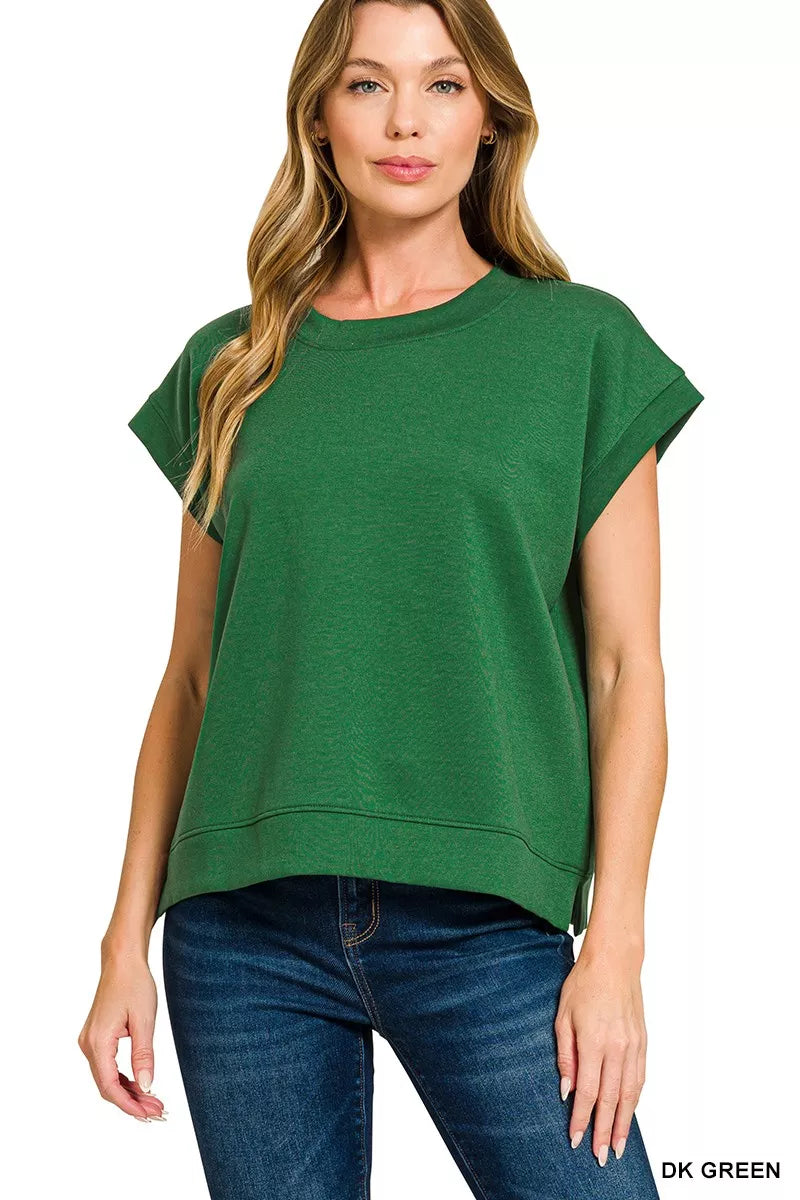 Trendsi Women's Scuba Short Sleeve Sweatshirt DK GREEN