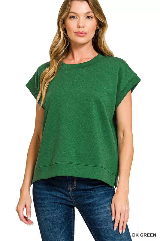 Trendsi Women's Scuba Short Sleeve Sweatshirt DK GREEN