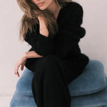 Sarah Express Women's V-Neck Button Cardigan Loose Knit Sweater Fall Winter Fashion Black