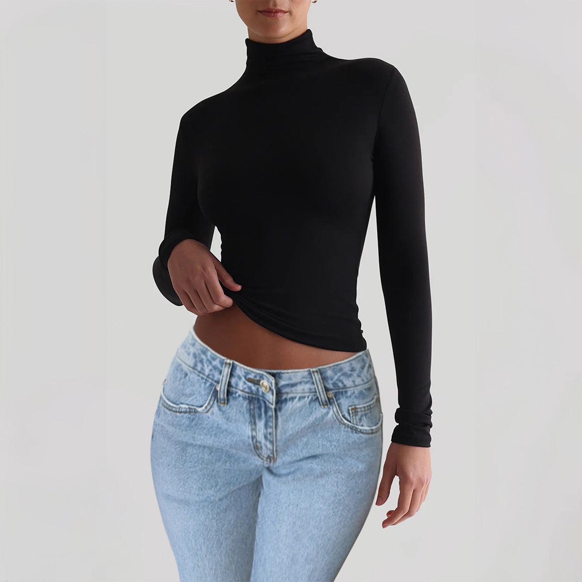Women's Slim-Fit Solid Color Knitted Long Sleeve Shirt