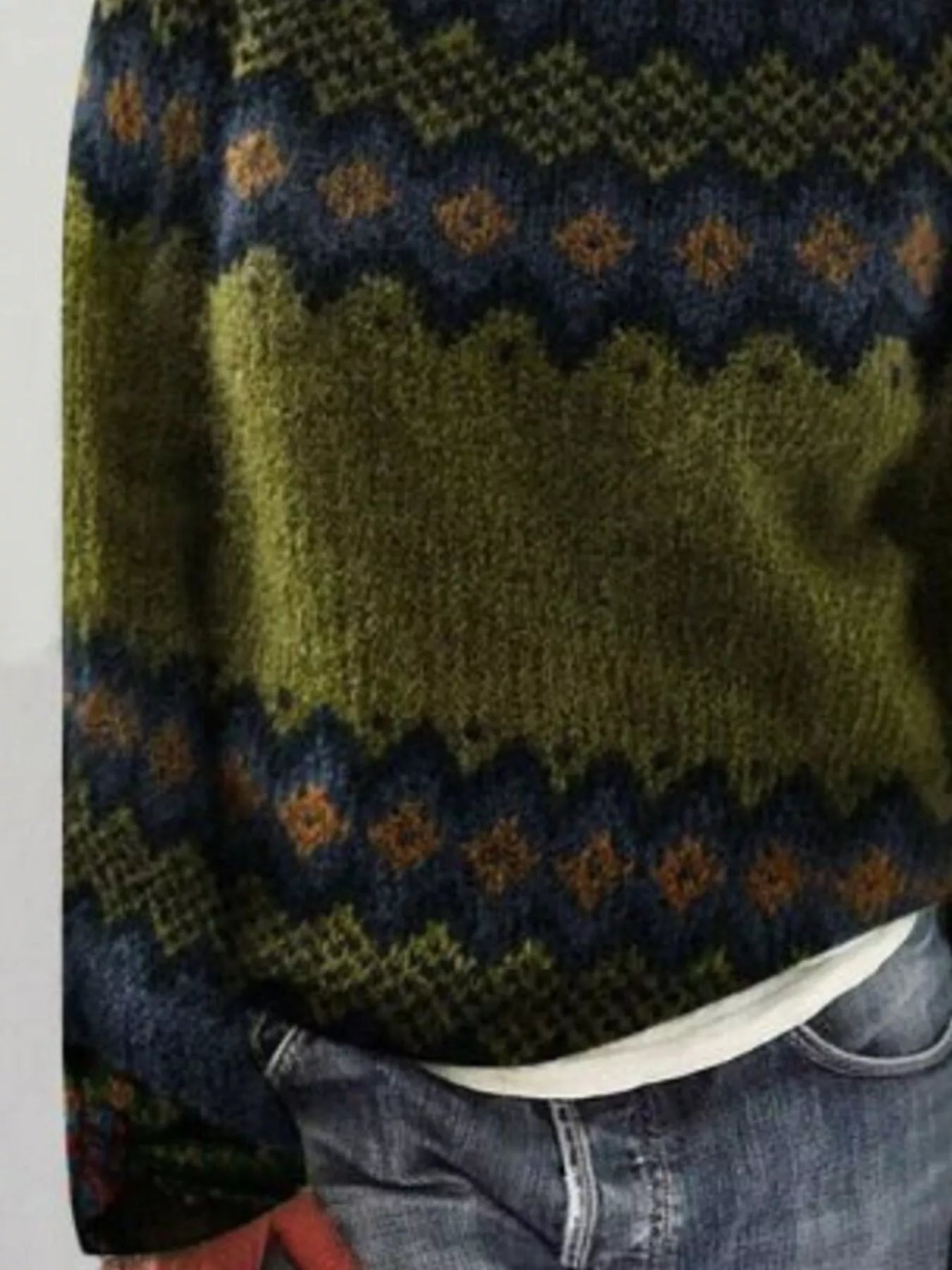 Sarah Express Women's Vintage Patterned Round Neck Sweater Plus Size