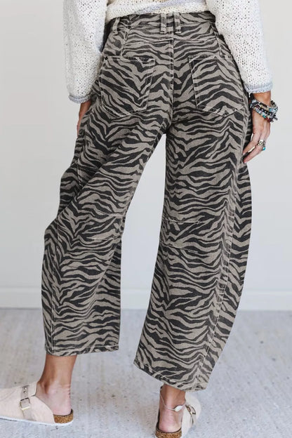 Sarah Express Women's Zebra Stripe Wide Leg Jeans - High Waist Printed Denim Pants