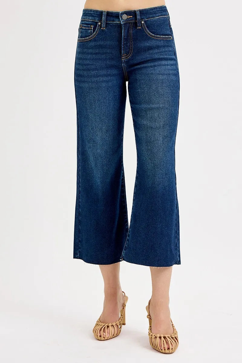 Sarah Express Women’s Plus Size Tummy Control Cropped Wide Leg Jeans
