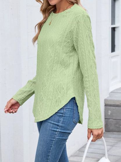 Sarah Express Women's Diamond Pattern Openwork Knit Long Sleeve Top