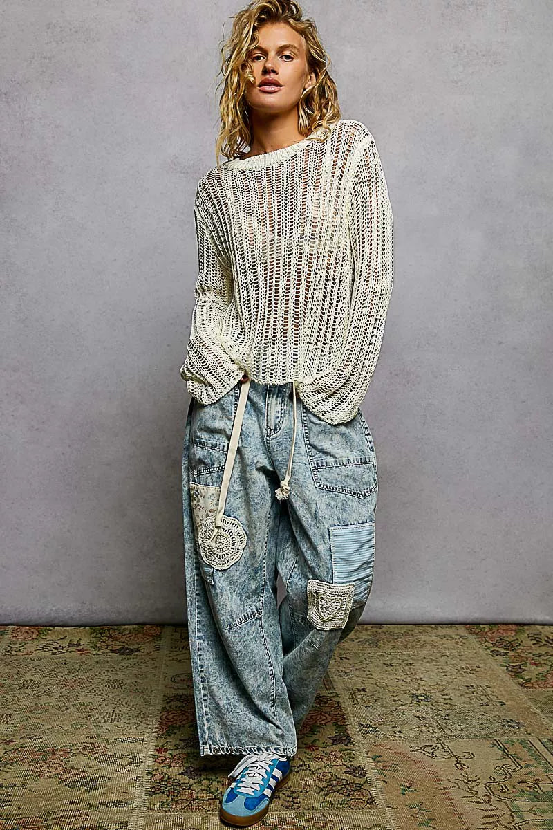 Sarah Express Women's Openwork Round Neck Knit Cover Up