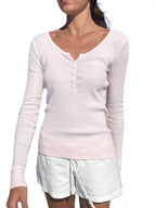 Sarah Express Women's Striped Long Sleeve Henley T-Shirt