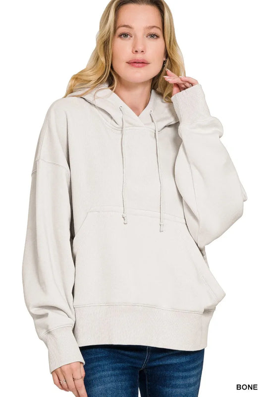 Sarah Express Women's Oversized Fleece Kangaroo Pocket Hoodie BONE