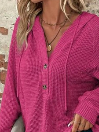 Sarah Express Women's Waffle Knit Button Detail Hoodie